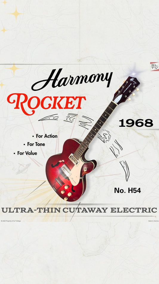1968 Harmony H54 Rocket II Cherry Burst w/ OG Geib SSC, 10’ Cord and Extras