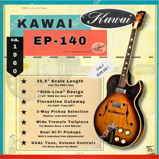 1960 Kawai EP-140 Electric Archtop Set-Neck Rare!