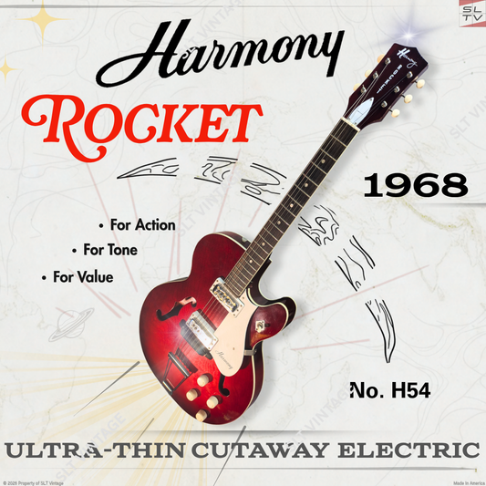 1968 Harmony H54 Rocket II Cherry Burst w/ OG Geib SSC, 10’ Cord and Extras